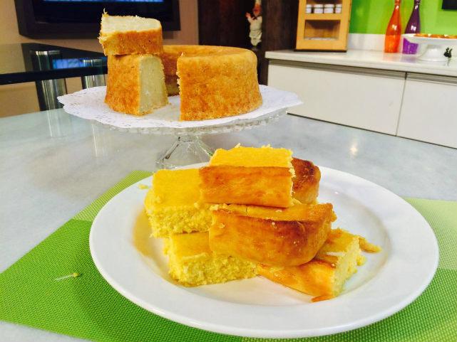 Imagem da pamonha de forno e bolo de batata-doce (Foto: Washington Ferreira / TV Jornal)