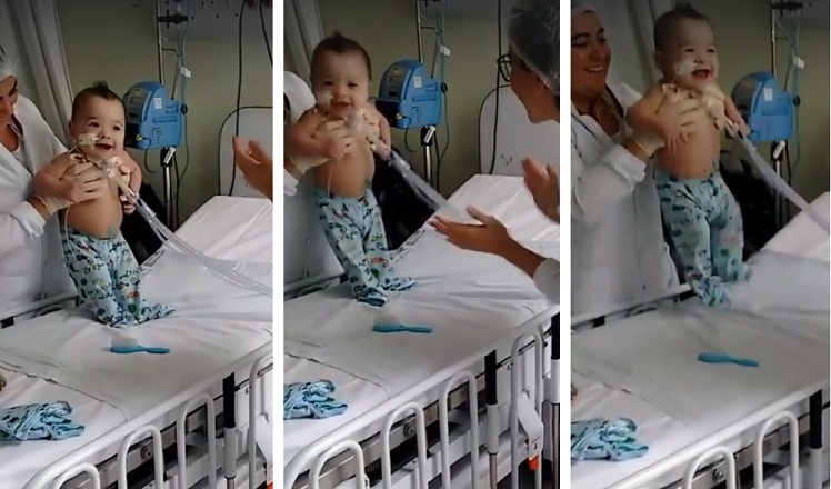 O vídeo registrado pela mãe do bebê mostra a alegria de Davi. Foto: Reprodução/Facebook