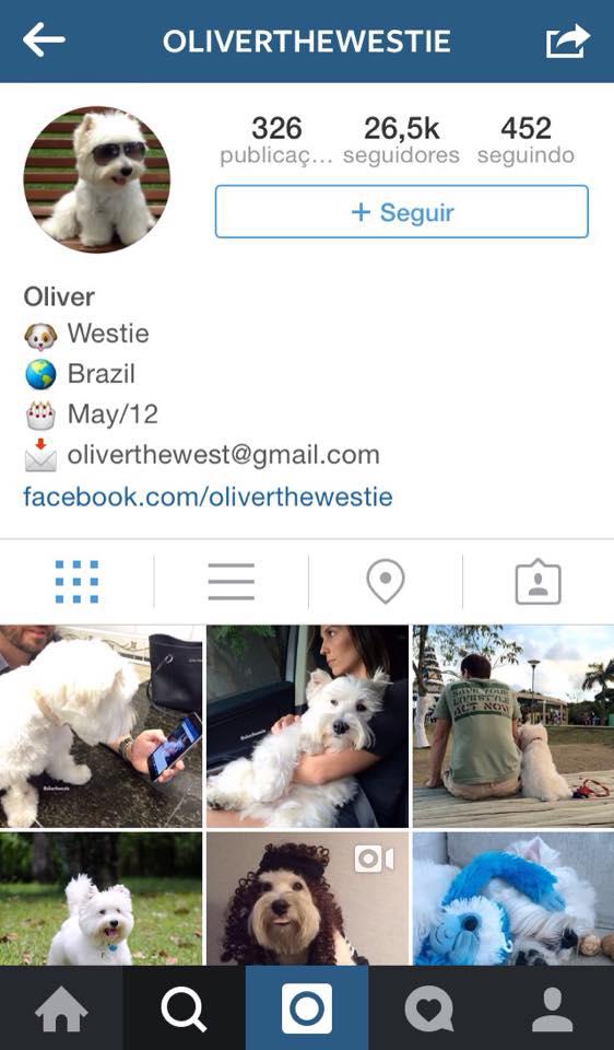 Oliver possui mais de 26 mil seguidores na sua conta do Instagram