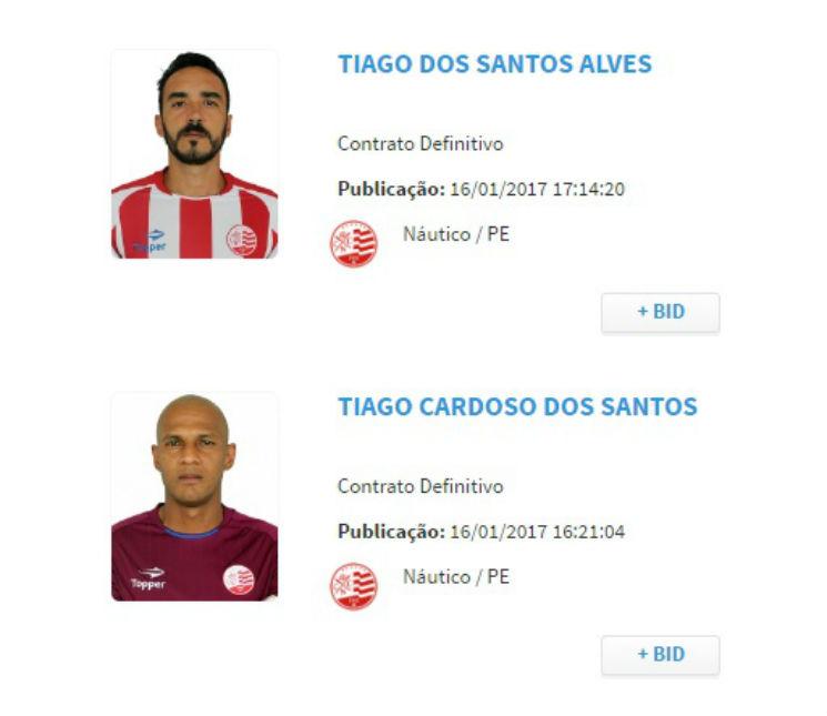 Tiago Cardoso e Tiago Alves estão aptos a jogar pelo Náutico. Foto: Reprodução/CBF