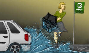 Motorista é proibido por lei de usar o veículo para arremessar água nos pedestres